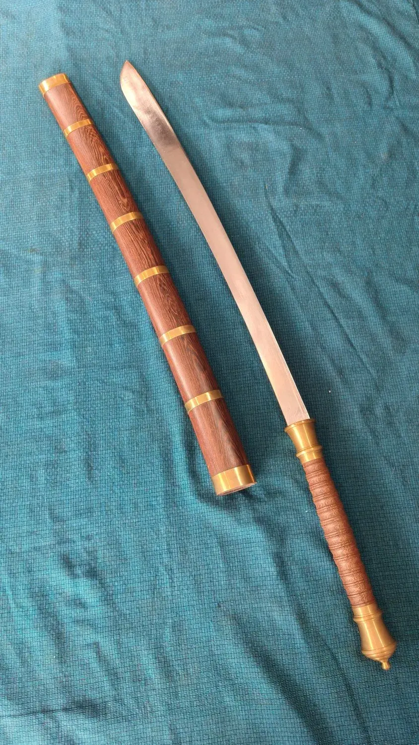 Overhead view of sword and scabbard on the diagonal