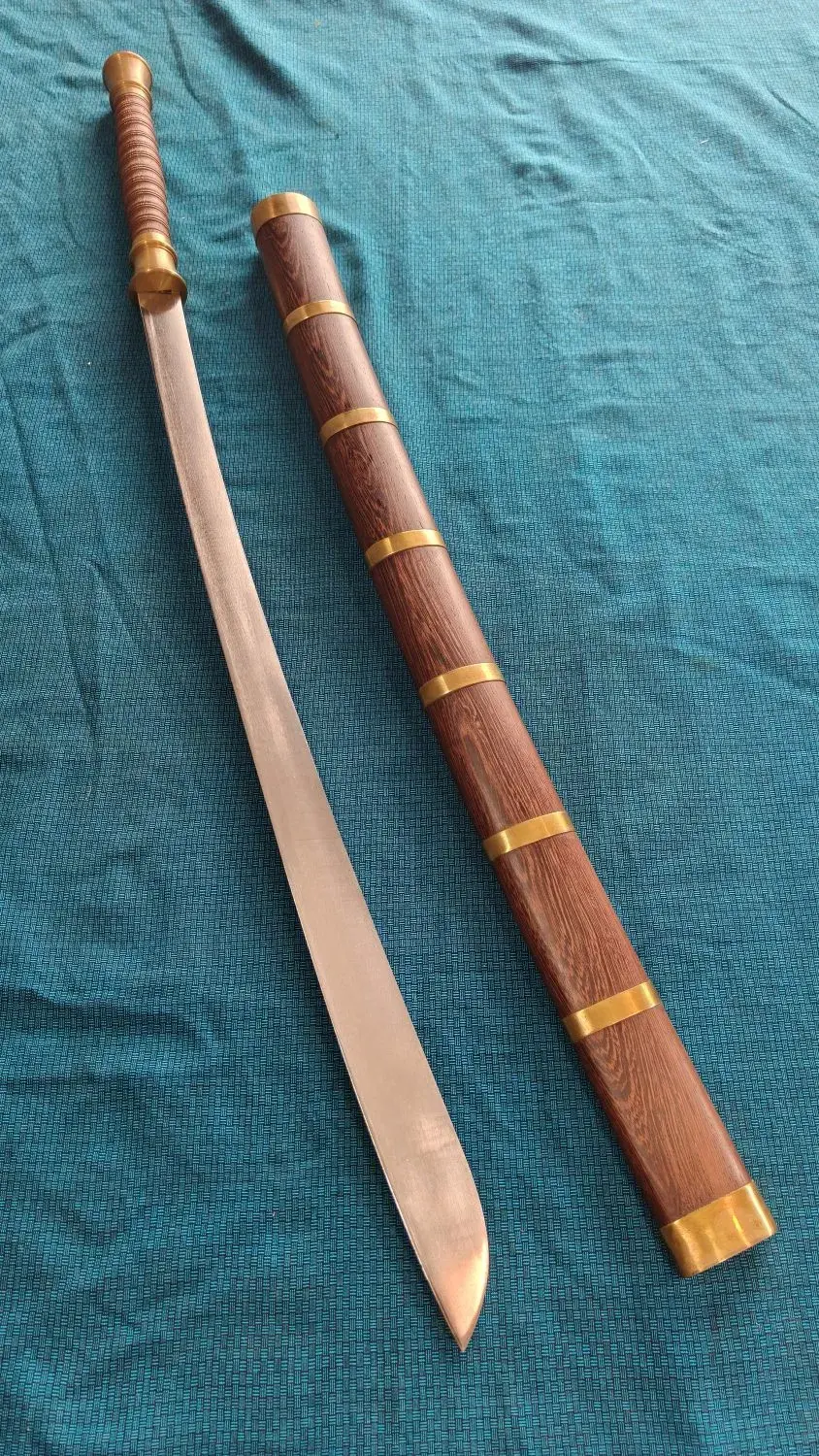 Overhead view of sword and scabbard side by side